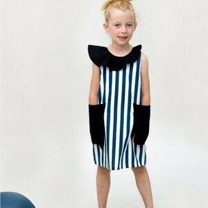 Motoreta Black and Blue Sheath Dress with Bib Collar